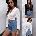 Chic High-Neck Blouse with Balloon Sleeves & Twist Design