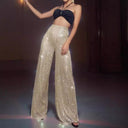 Chic Glitter Stripe Maxi Pants with Wide Leg