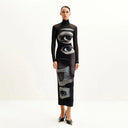 Chic Graphic Long Sleeve Maxi Dress with High Neck