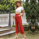 Chic High-Waisted Trousers with Side Pockets for Women