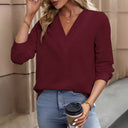 Chic Women's Long Sleeve V-Neck Blouse