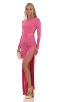 Chic Long Sleeve Ruched Dress with Slit