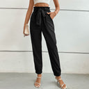 Women's Fabric Pants with Elastic Waist and Tie Belt