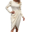Chic Draped Dress with Puff Sleeves