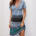 Chic Women's V-Neck Short Sleeve Dress with Unique Print
