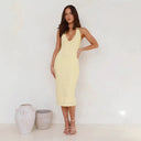 Stylish Women's Midi Dress with Deep V-Neck & Halter Twist