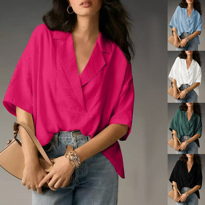 V-Neck Women's Blouse with Flowing Sleeves