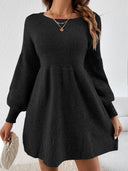 Chic Women's Knitted Mini Dress with Balloon Sleeves