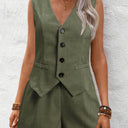 Chic Women's Sleeveless Blazer and Shorts Set