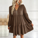 Chic Women's Dress with Button Accents and Billowing Sleeves