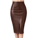 Chic High-Waisted Faux Leather Skirt with Slit