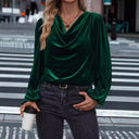 Chic Velvety Blouse with Draped Neckline for Women