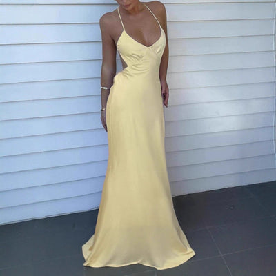 Chic Maxi Dress with Deep V-Neck & Adjustable Straps