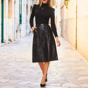 Stylish Puff Sleeve Top with Faux Leather Skirt