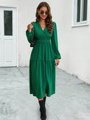 Chic Women's Long Sleeve Wrap Dress with Flared Skirt