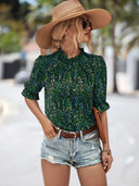 Botanical Gathered Blouse for Women