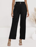 Chic Wide-Leg Pants with Elastic Waist and Button Accents