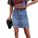 High-Waisted Frayed Hem Denim Skirt for Women