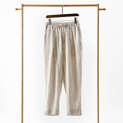 Women's Linen Trousers with Elastic Waist and Side Pockets