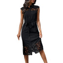 Chic Women's Lace Detail Shirt Dress with Adjustable Belt