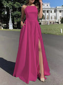 Chic Evening Gown with Stylish Leg Slit and Delicate Straps