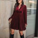 Chic Velvet Dress with V-Neck & Puff Sleeves