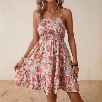 Floral Spaghetti Strap Dress with Ruffled Hem