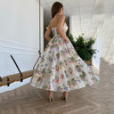 Embroidered Floral Midi Dress with Removable Straps