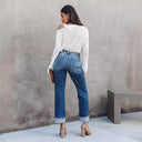 Trendy High-Waist Flared Jeans with Fringe Detailing for Women