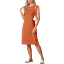 Chic Midi Dress with Side Slits and Round Neck