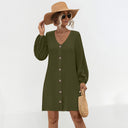 Chic Women's V-Neck Dress with Button Accents