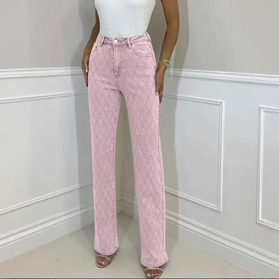 High-Waisted Ladies' Diamond Pattern Trousers