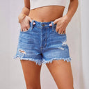 Trendy Women's Frayed Hem Denim Shorts with Distressed Design