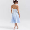 Chic Midi Dress with Deep V-Neck and Flowing Skirt