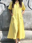 Button-Detail Women's Shirt Dress with Pockets