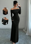 Chic Off-Shoulder Maxi Dress with Long Sleeves