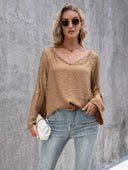 Chic Women's Blouse with Lace Sleeves & V-Neck Design