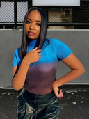 Chic High Collar Gradient T-Shirt for Women