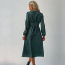 Chic V-Neck Women's Shirt Dress with Button Accents