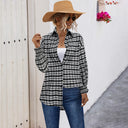 Checkered Women's Blouse with Cut Sleeves and Elastic Cuffs