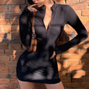 Women's Mini Dress with Stand-Up Collar & Side Zippers