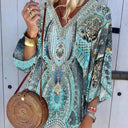 Women's Kaftan Dress with Deep V-Neck & Trumpet Sleeves