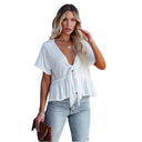 Knot Design Blouse with Frilly Hem for Women