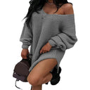 Chic Women's Oversized Knit Dress with Wide Neckline