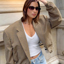 Checked Oversized Blazer Jacket for Women