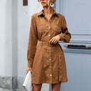 Chic Women's Textured Shirt Dress with Adjustable Belt