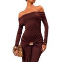 Off-Shoulder Women's Evening Dress with Chic Gathering