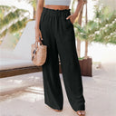 Chic Women's Linen Pants Set with Elastic Waist & Side Pockets