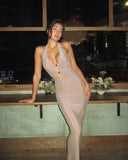 Chic Evening Gown with V-Neck and Shimmering Details