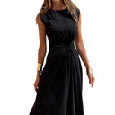Chic Maxi Dress with Gathered Design and Round Neck